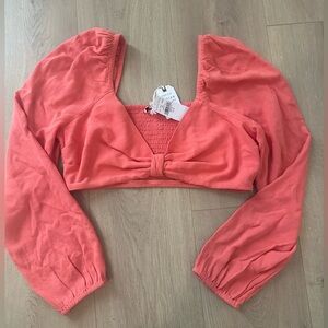 American Eagle Outfitters Pink Puff Sleeve Crop Blouse